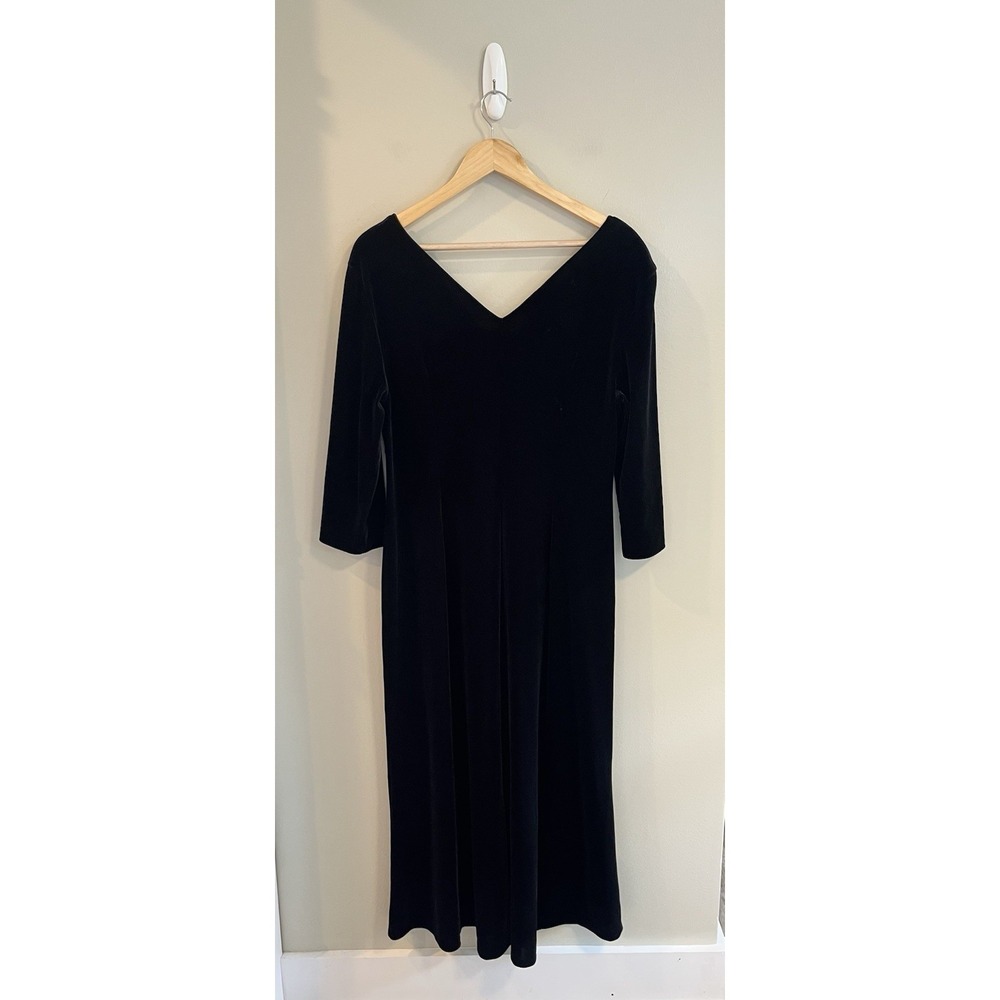 Chadwick's Vtg Black Velvet Midi Dress V Neck Whimsey Goth Event Formal‎ Sz 14